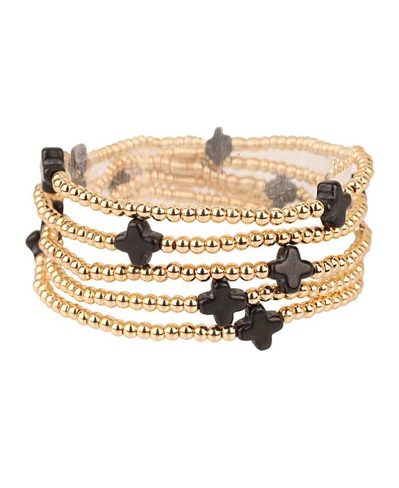 CCB Ball & Semi Precious Cross Elastic Bracelet