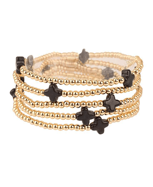 CCB Ball & Semi Precious Cross Elastic Bracelet