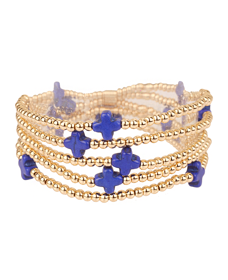 CCB Ball & Semi Precious Cross Elastic Bracelet