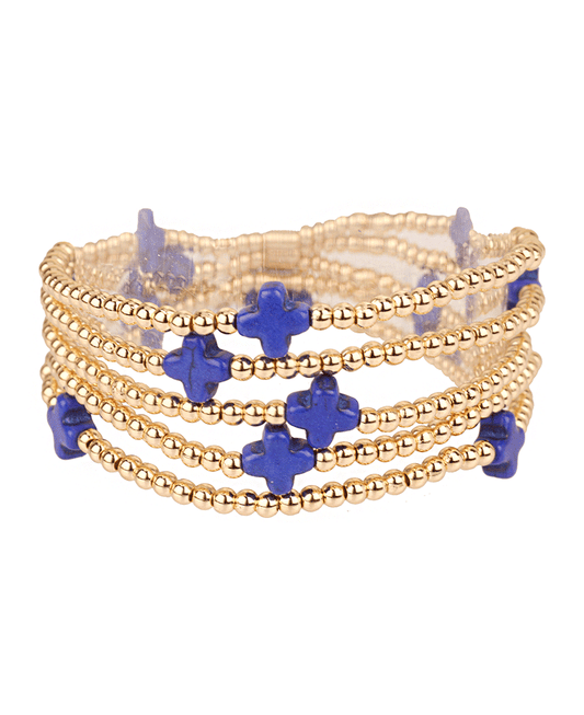 CCB Ball & Semi Precious Cross Elastic Bracelet