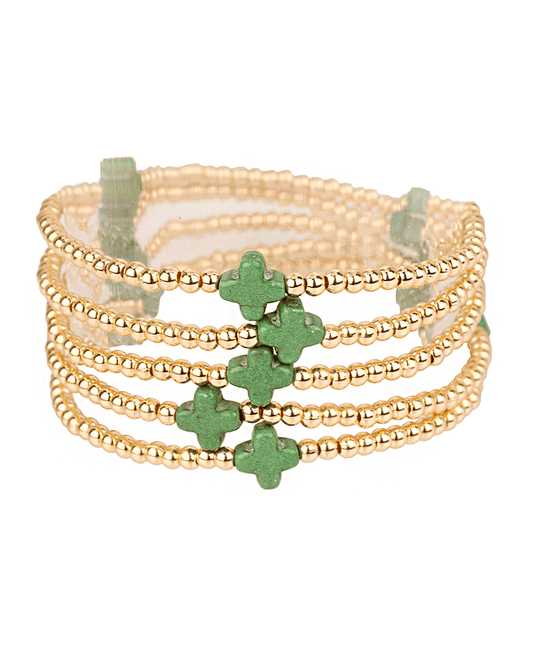 CCB Ball & Semi Precious Cross Elastic Bracelet