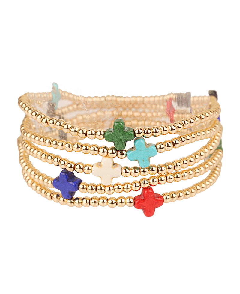 CCB Ball & Semi Precious Cross Elastic Bracelet