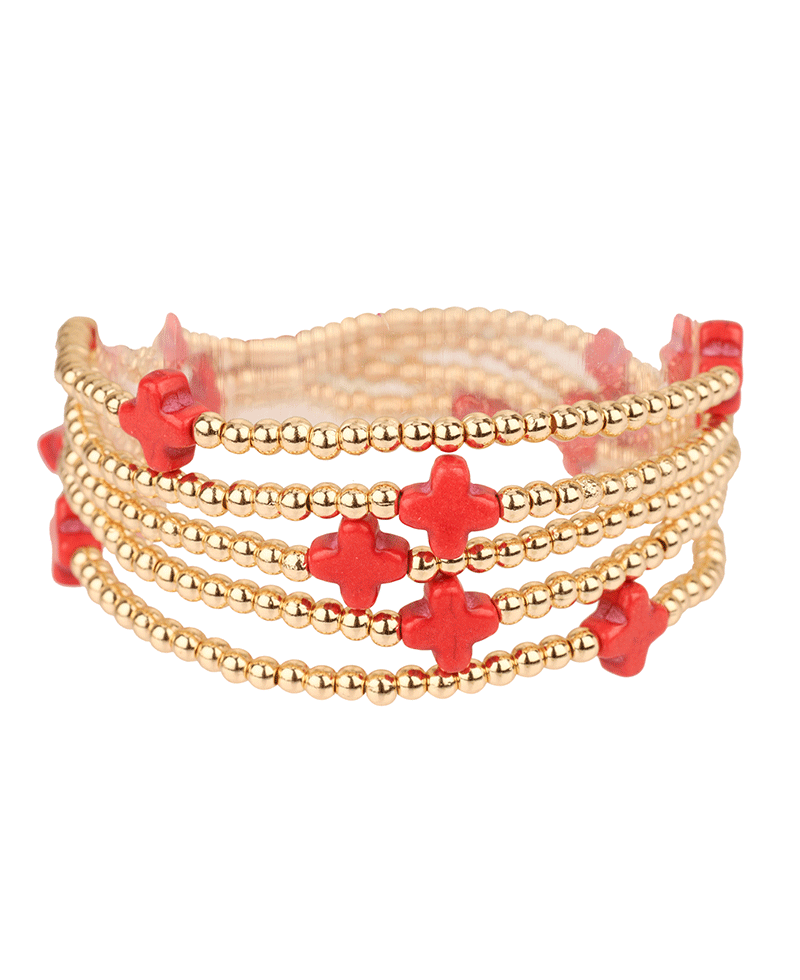 CCB Ball & Semi Precious Cross Elastic Bracelet