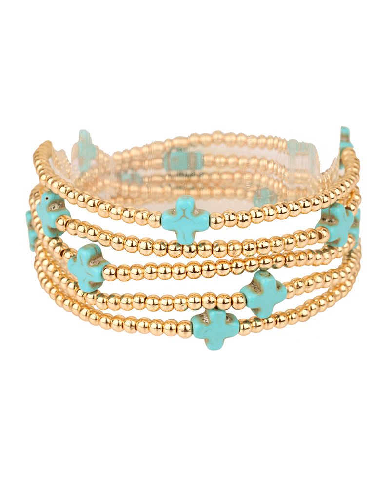 CCB Ball & Semi Precious Cross Elastic Bracelet