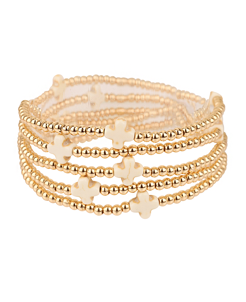 CCB Ball & Semi Precious Cross Elastic Bracelet