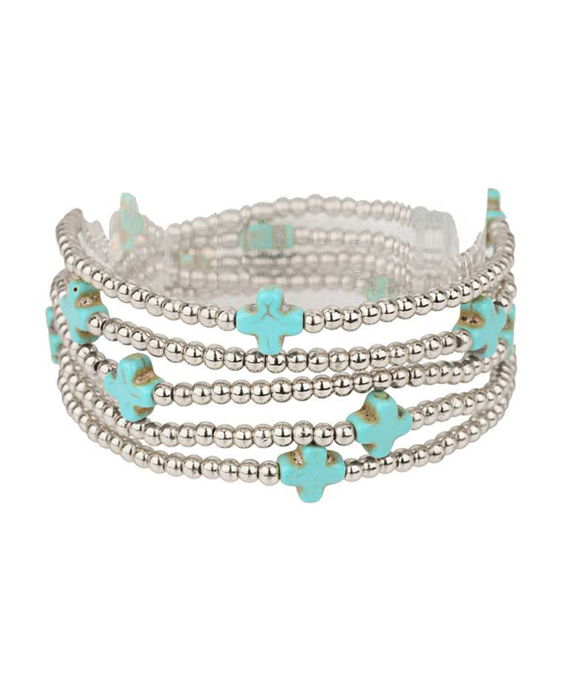 CCB Ball & Semi Precious Cross Elastic Bracelet