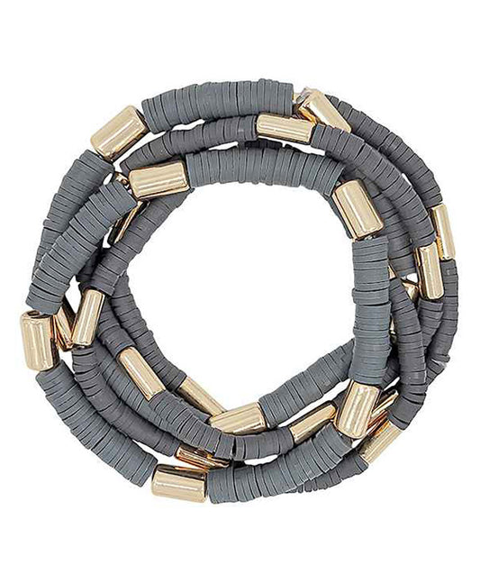 Rubber Sq Metal CCB 5 Set Bracelet