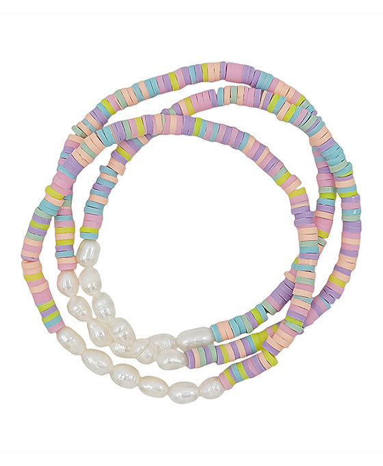 3 Set Pearl w/ Rubber Beads Bracelet