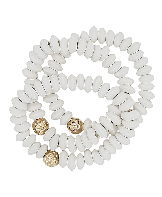Wood Beads w/ Metal Ball Accent 3 Set Bracelet