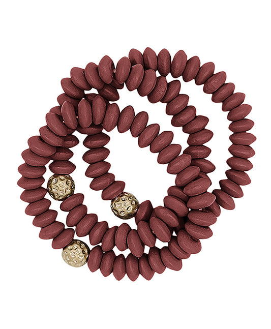 Wood Beads w/ Metal Ball Accent 3 Set Bracelet