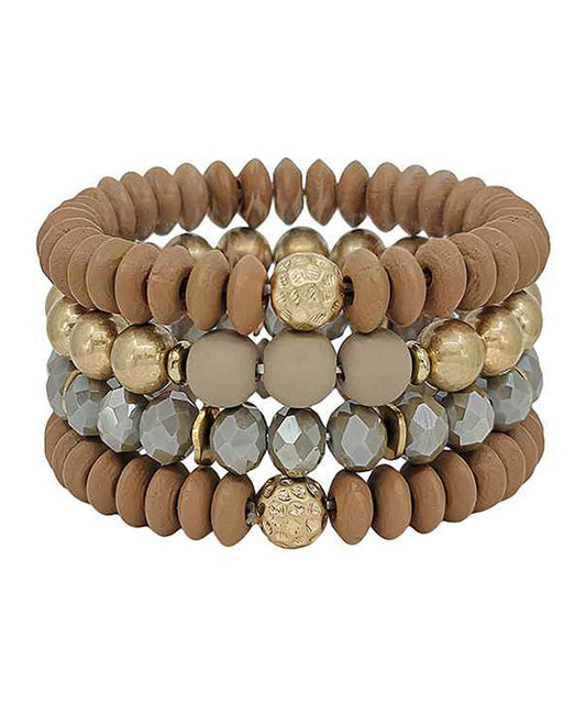 4 Set Wood & Metal & Beads Bracelet