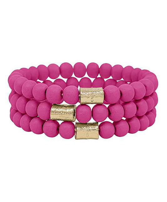 Metal Accent 3 Set Wood Beads Bracelet