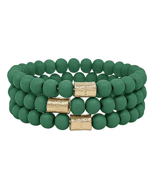 Metal Accent 3 Set Wood Beads Bracelet
