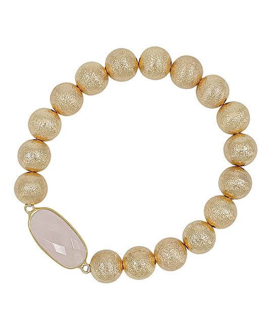 Oval Natural Stone Accent Satin Metal Ball Bracelet