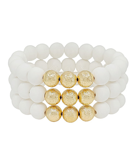 3 Set Satin Ball Accent Clay Stretch Bracelet
