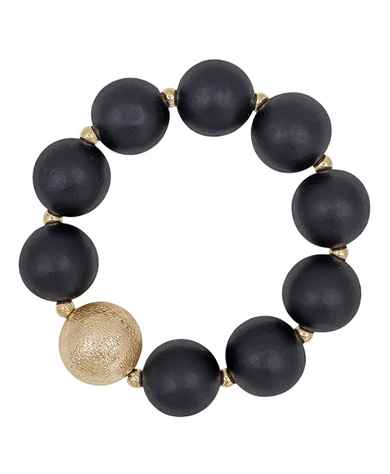 20mm Satin Ball Accent & Wood Stretch Bracelet