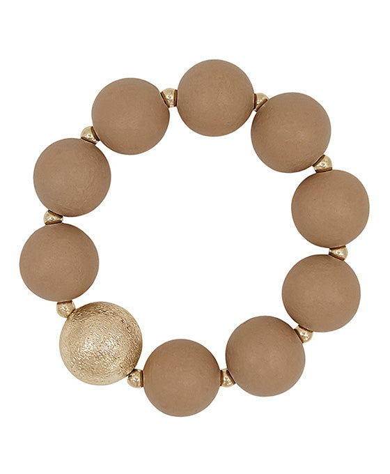 20mm Satin Ball Accent & Wood Stretch Bracelet