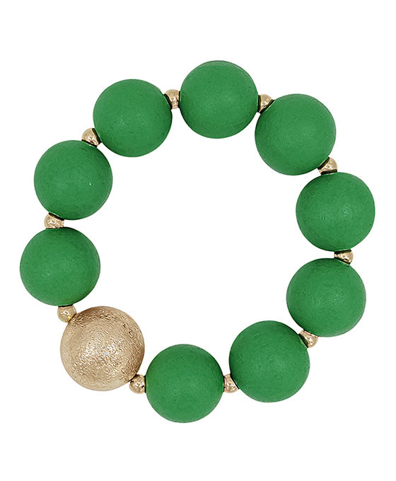 20mm Satin Ball Accent & Wood Stretch Bracelet
