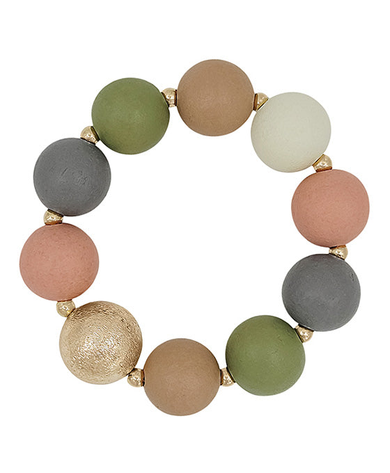 20mm Satin Ball Accent & Wood Stretch Bracelet