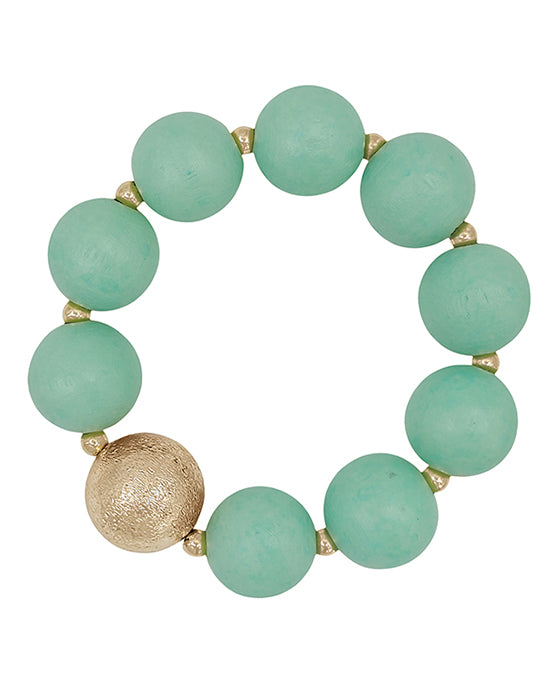 20mm Satin Ball Accent & Wood Stretch Bracelet