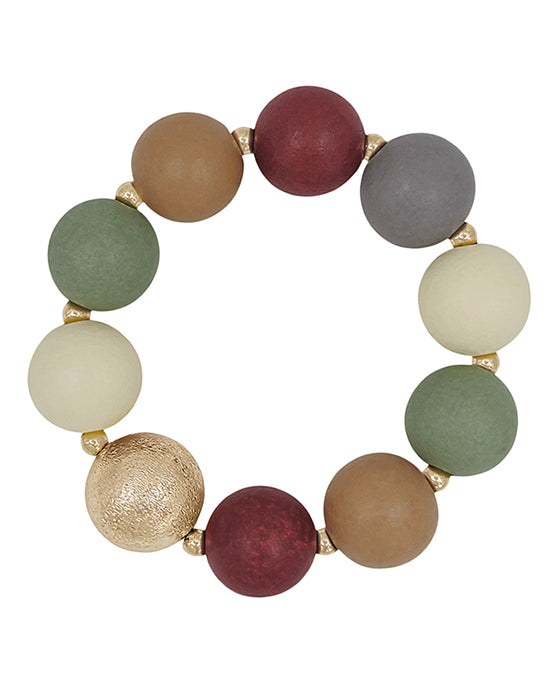 20mm Satin Ball Accent & Wood Stretch Bracelet