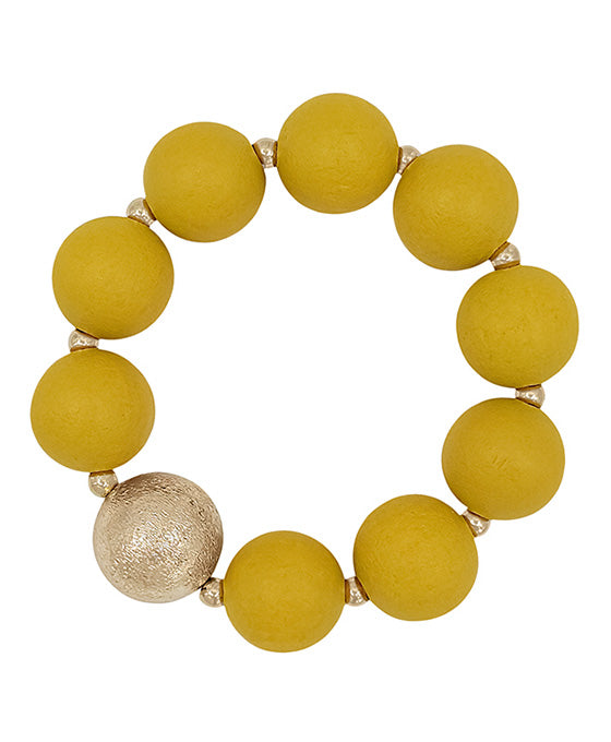 20mm Satin Ball Accent & Wood Stretch Bracelet