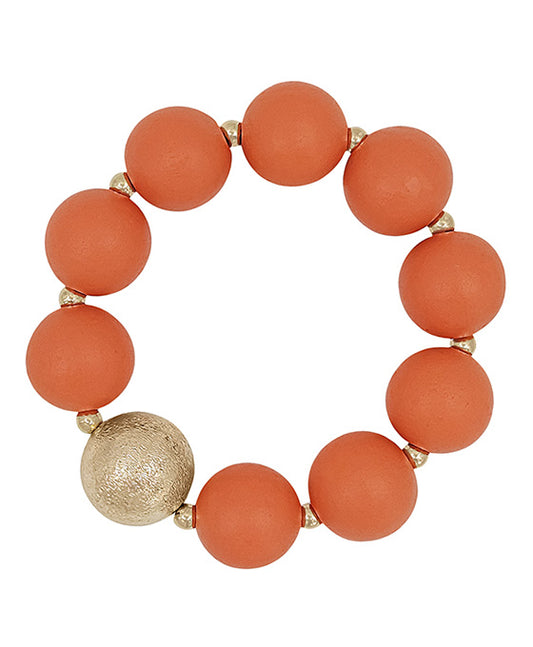 20mm Satin Ball Accent & Wood Stretch Bracelet