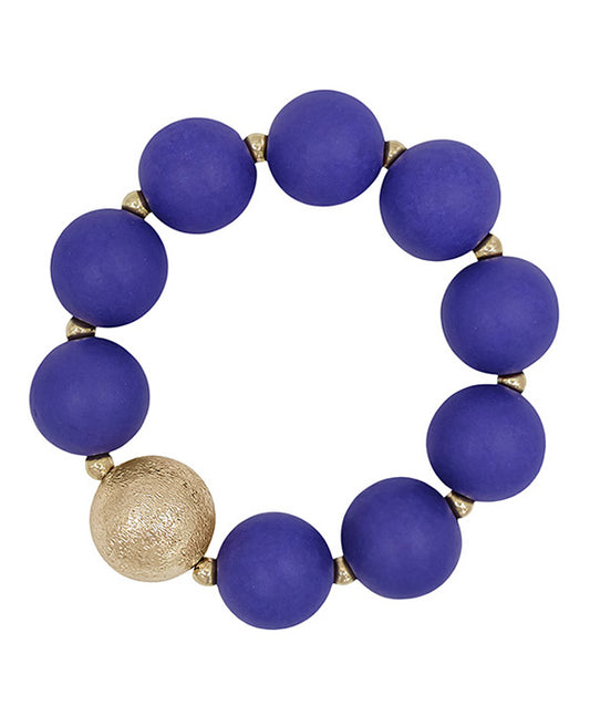 20mm Satin Ball Accent & Wood Stretch Bracelet