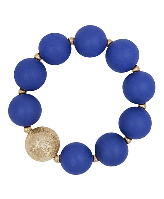 20mm Satin Ball Accent & Wood Stretch Bracelet