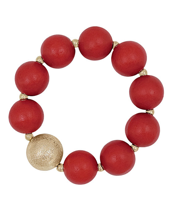 20mm Satin Ball Accent & Wood Stretch Bracelet