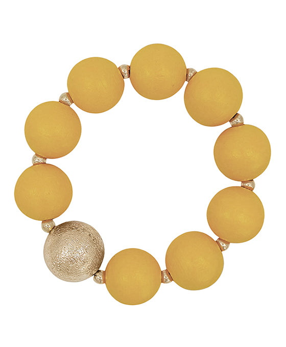 20mm Satin Ball Accent & Wood Stretch Bracelet