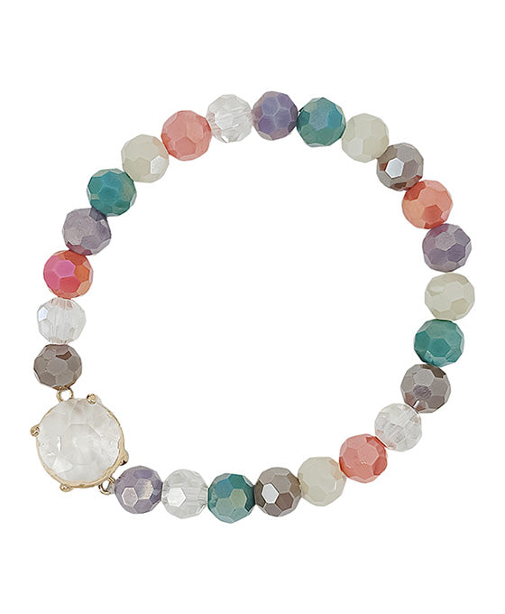 Round Crystal Accent Glass Beads Bracelet