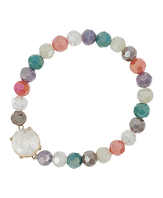 Round Crystal Accent Glass Beads Bracelet