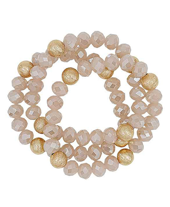 3 Set Satin Ball Accent Glass Beads Bracelet