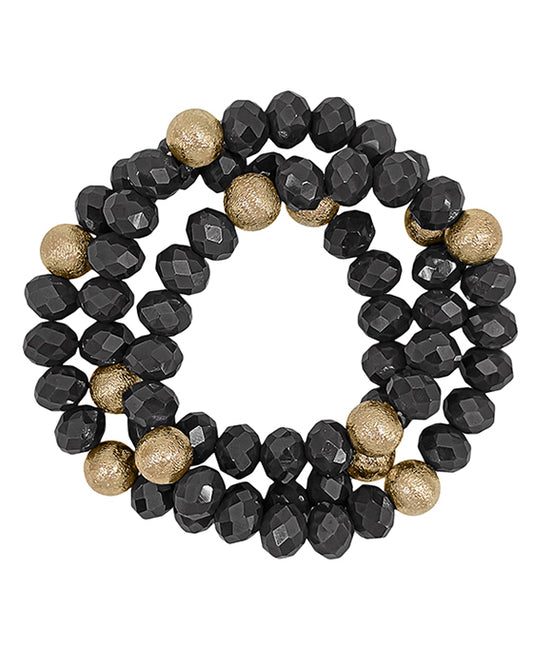 3 Set Satin Ball Accent Glass Beads Bracelet