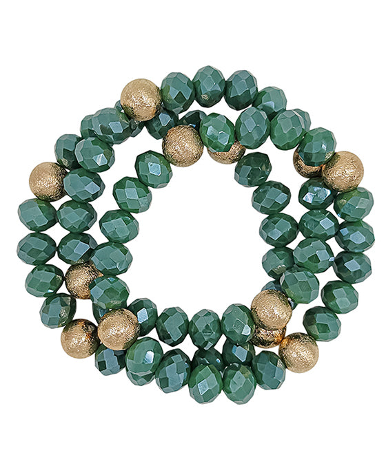 3 Set Satin Ball Accent Glass Beads Bracelet