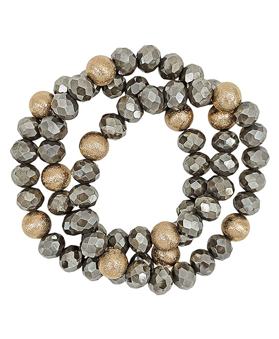 3 Set Satin Ball Accent Glass Beads Bracelet