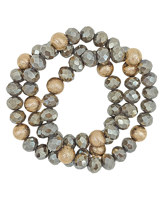 3 Set Satin Ball Accent Glass Beads Bracelet