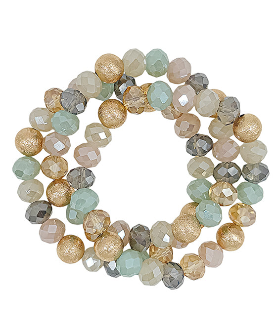 3 Set Satin Ball Accent Glass Beads Bracelet
