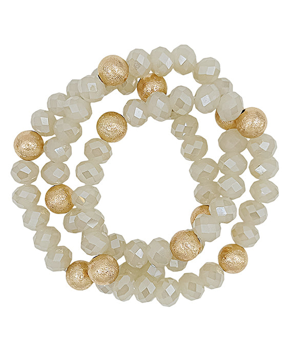 3 Set Satin Ball Accent Glass Beads Bracelet