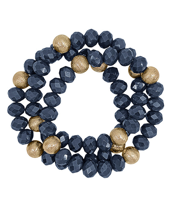 3 Set Satin Ball Accent Glass Beads Bracelet