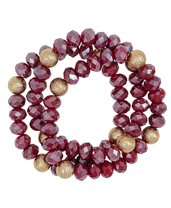 3 Set Satin Ball Accent Glass Beads Bracelet