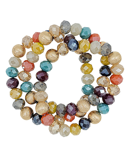 3 Set Satin Ball Accent Glass Beads Bracelet