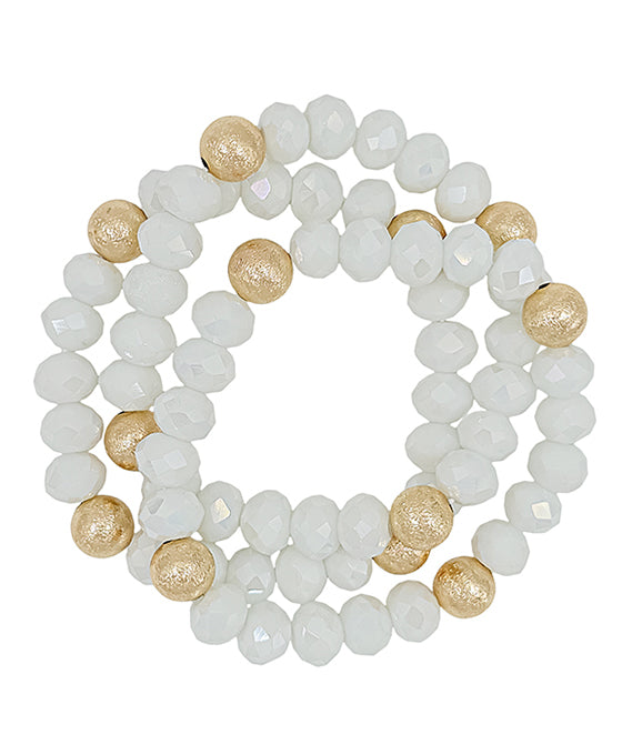 3 Set Satin Ball Accent Glass Beads Bracelet