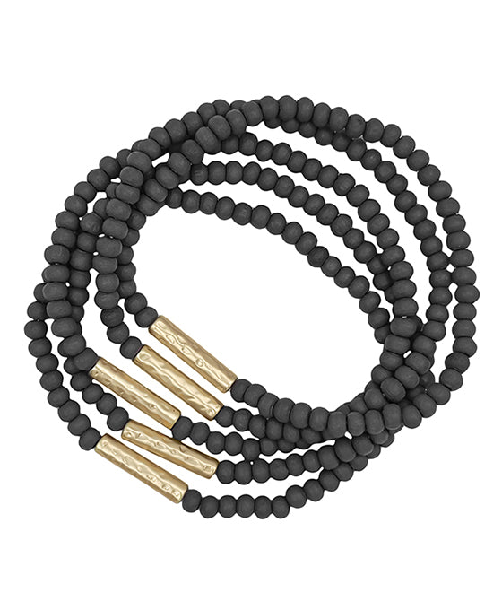 Metal Bar Accent Wood Beaded Bracelet