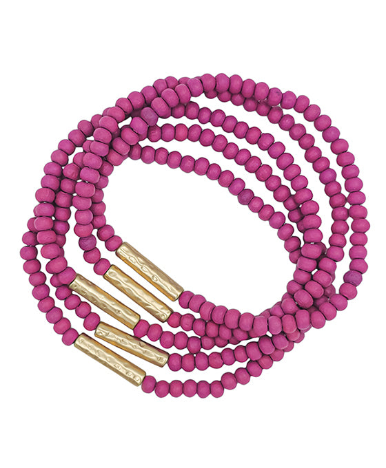 Metal Bar Accent Wood Beaded Bracelet