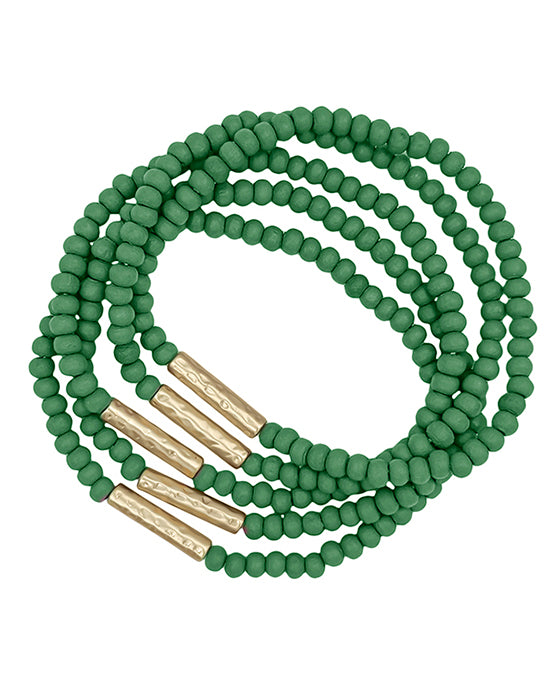 Metal Bar Accent Wood Beaded Bracelet