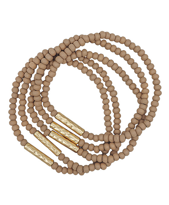 Metal Bar Accent Wood Beaded Bracelet