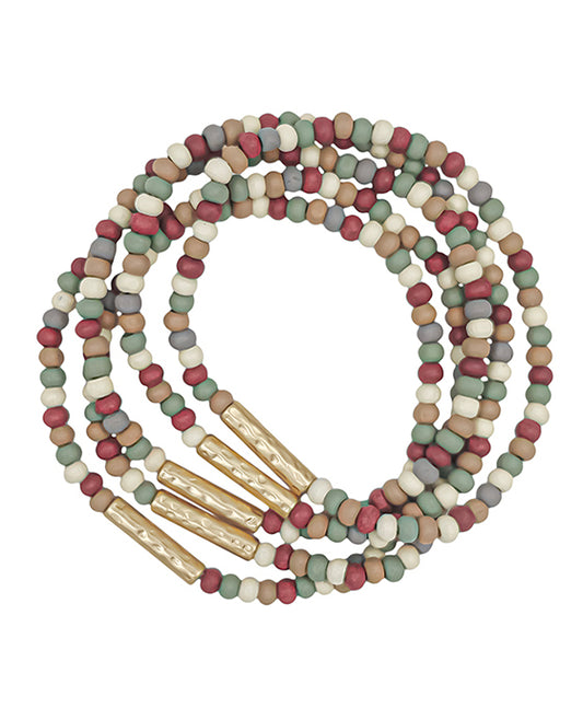 Metal Bar Accent Wood Beaded Bracelet