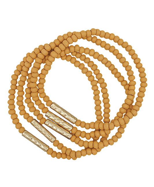 Metal Bar Accent Wood Beaded Bracelet